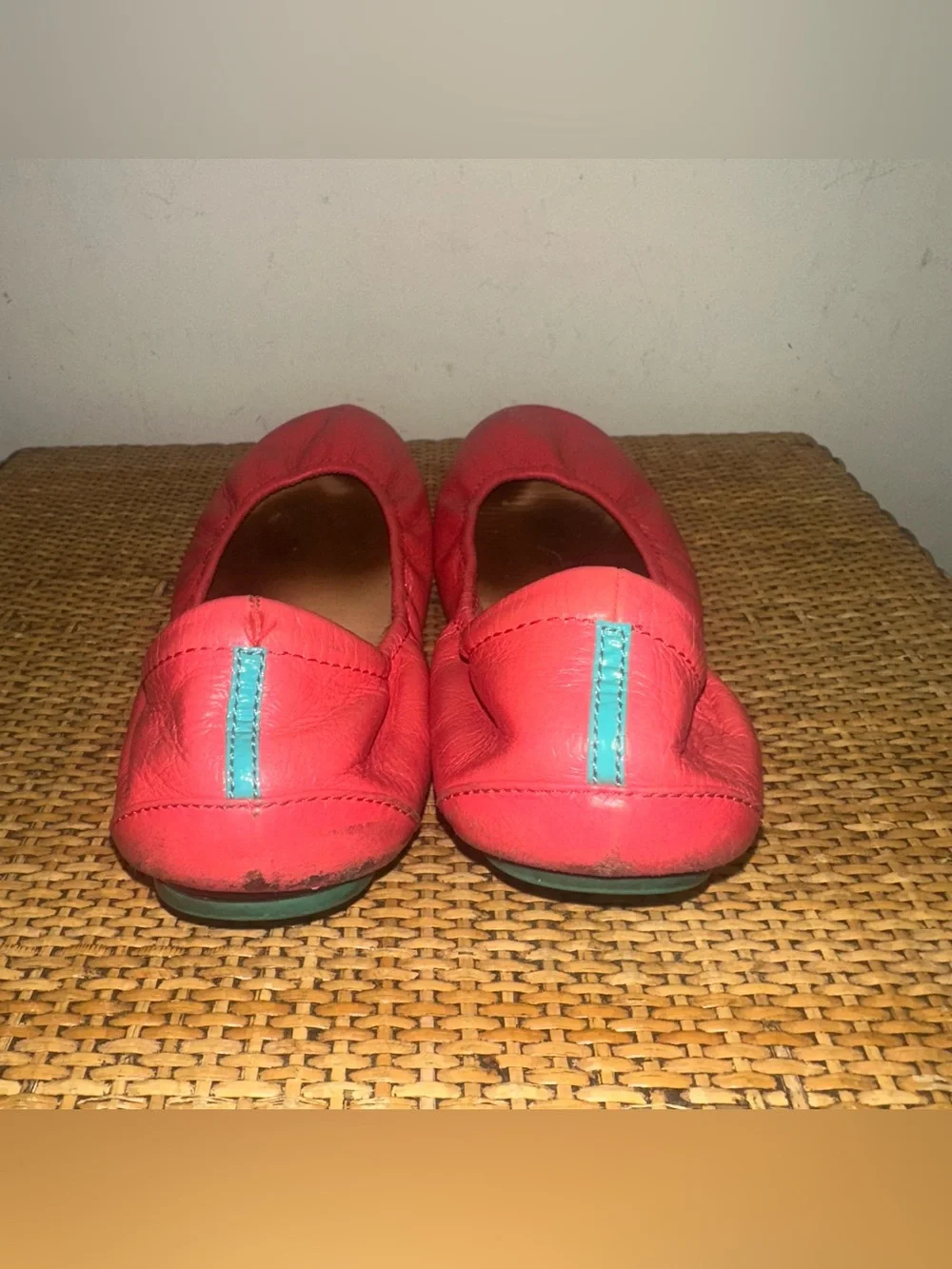 TIEKS by Gavrieli Leather Ballet Flats Womens Size 9 Coral Foldable Slip On